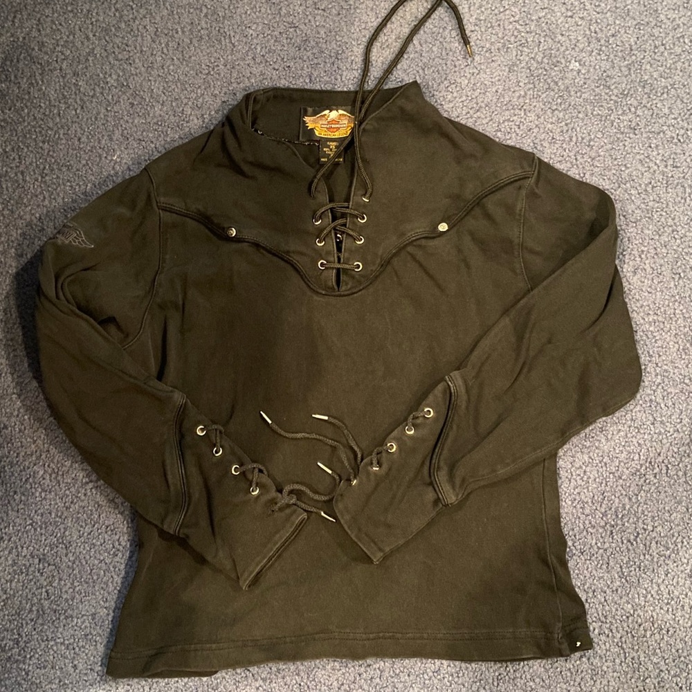 Harley Davidson Lace-Up Long Sleeve Y2K